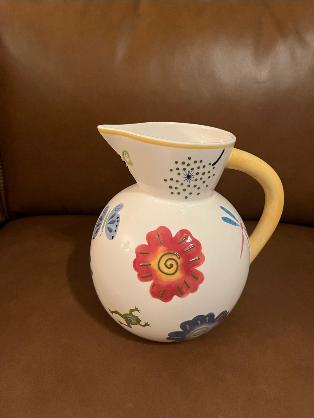 Vtg Bico China Pitcher Hand Painted Raised Figures